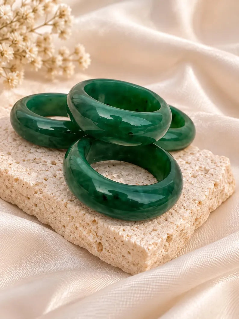 Natural Green Nephrite Jade Ring | Stackable Jade Band | Good Luck Gift