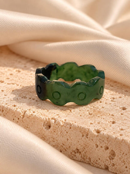 Natural Green Nephrite Jade Ring | Carved Jade Band | Good Luck Gift