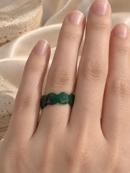Natural Green Nephrite Jade Ring | Carved Jade Band | Good Luck Gift
