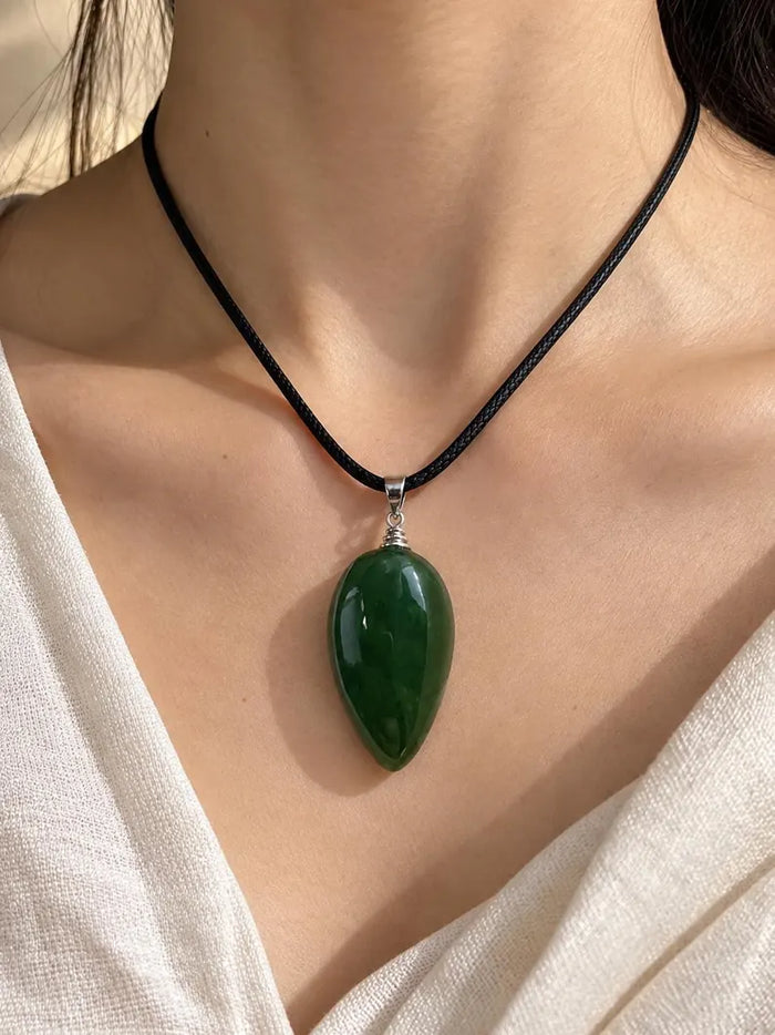 Natural Nephrite Jade Pendant – Deep Green,  Length: 34.(Afghanistan)
