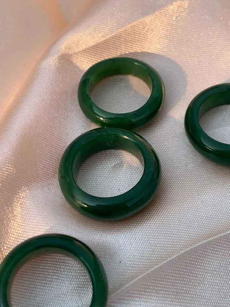 Natural Green Nephrite Jade Ring | Stackable Jade Band | Good Luck Gift