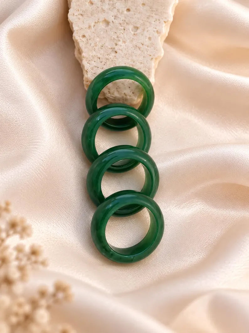 Natural Green Nephrite Jade Ring | Stackable Jade Band | Good Luck Gift