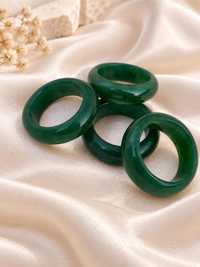 Natural Green Nephrite Jade Ring | Stackable Jade Band | Good Luck Gift