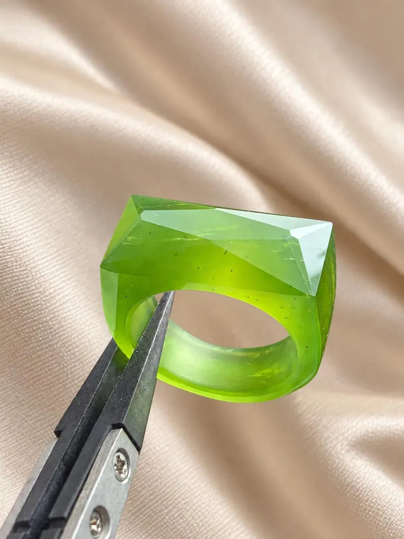 Natural Green Jade Ring | Hand-Carved Jade Band | Good Luck Gift for Him