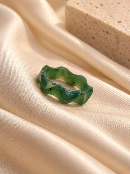 Natural Green Nephrite Jade Ring | Hand-Carved Stone Band
