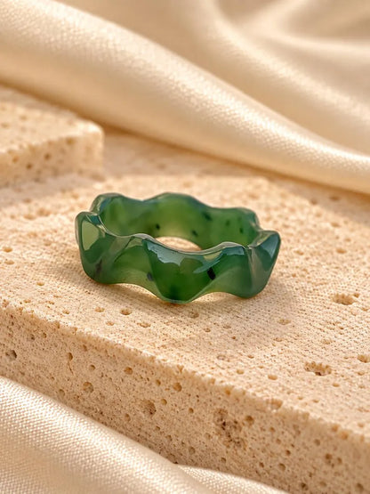 Natural Green Nephrite Jade Ring | Hand-Carved Stone Band