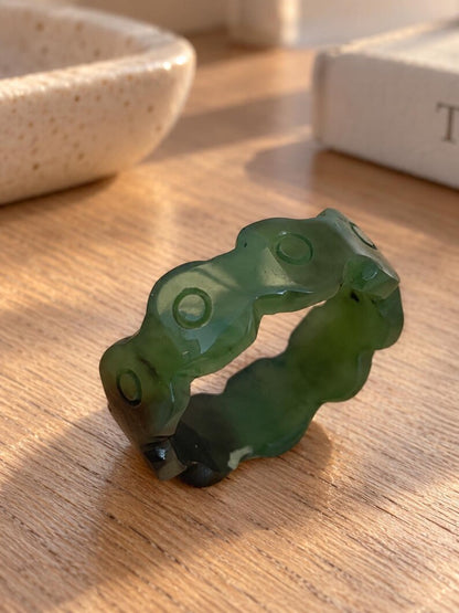Natural Green Nephrite Jade Ring | Carved Jade Band | Good Luck Gift
