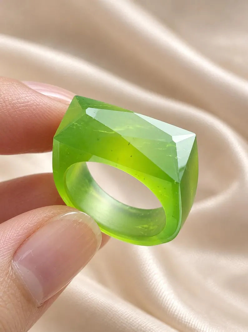 Natural Green Jade Ring | Hand-Carved Jade Band | Good Luck Gift for Him