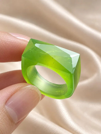 Natural Green Jade Ring | Hand-Carved Jade Band | Good Luck Gift for Him