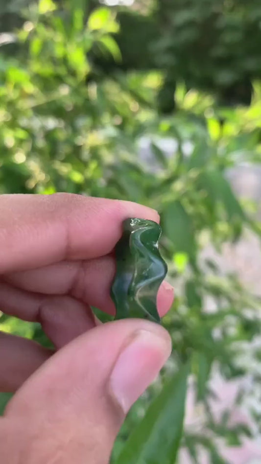 Natural Green Nephrite Jade Ring | Hand-Carved Stone Band