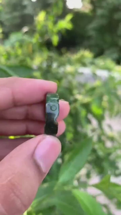 Natural Green Nephrite Jade Ring | Carved Jade Band | Good Luck Gift